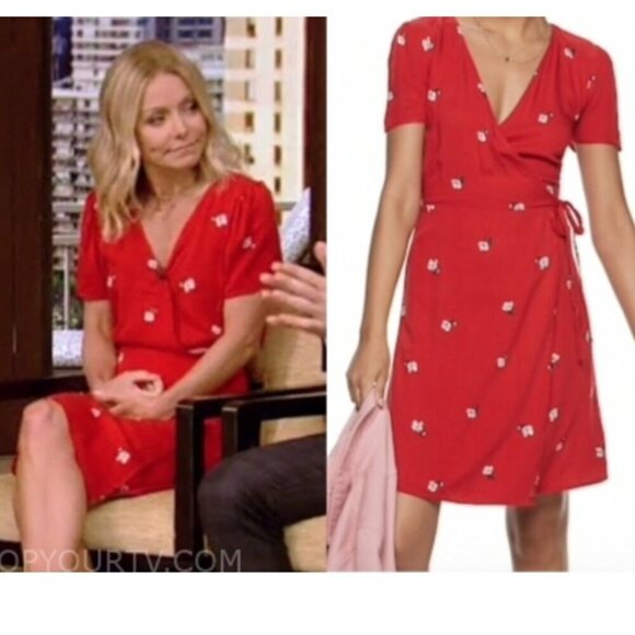 POPSUGAR SZ XS Red Floral Print Short-sleeve Faux Wrap Dress - Picture 3 of 10